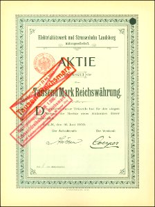 Elektrizitätswerk und Strassenbahn Landsberg 1900 photo