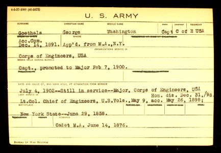 George Washington Goethals in the Spanish-American War Military and Naval Service Records