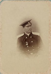 Georgievskie kavalery imieiushchie znaki otlichiia voennago ordena. Za dielo pod Murza-Rabatom 5 Apr. 1865 g. Praporshch. M. G. Bogdanov LCCN2007678405