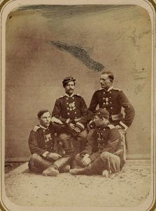 Georgievskie kavalery imieiushchie znaki otlichiia voennago ordena. Za dielo pod Urgutom 12-go Maia 1868 g. 5-go Turk. Lin. Batal. unt-of. Ershov, Ikonnikov, Zadumov, riad. Egorikhin LCCN2007680308