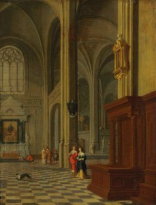 Gerard Houckgeest - A gothic church interior with elegant figures 2015 NYR 03747 0060