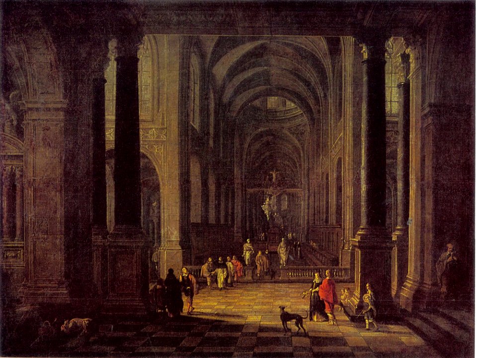 Gerard Houckgeest - Kerkinterieur met kerkbezoekers en biddende boer - ГЭ-2883 - Hermitage Museum
