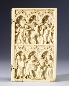 German - Diptych Leaf with the Crucifixion, and the Martyrdom of Saint Thomas Becket - Walters 71250