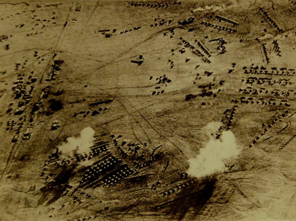 German bombs exploding over British Camp in South Africa, November 1915 (21795476843)