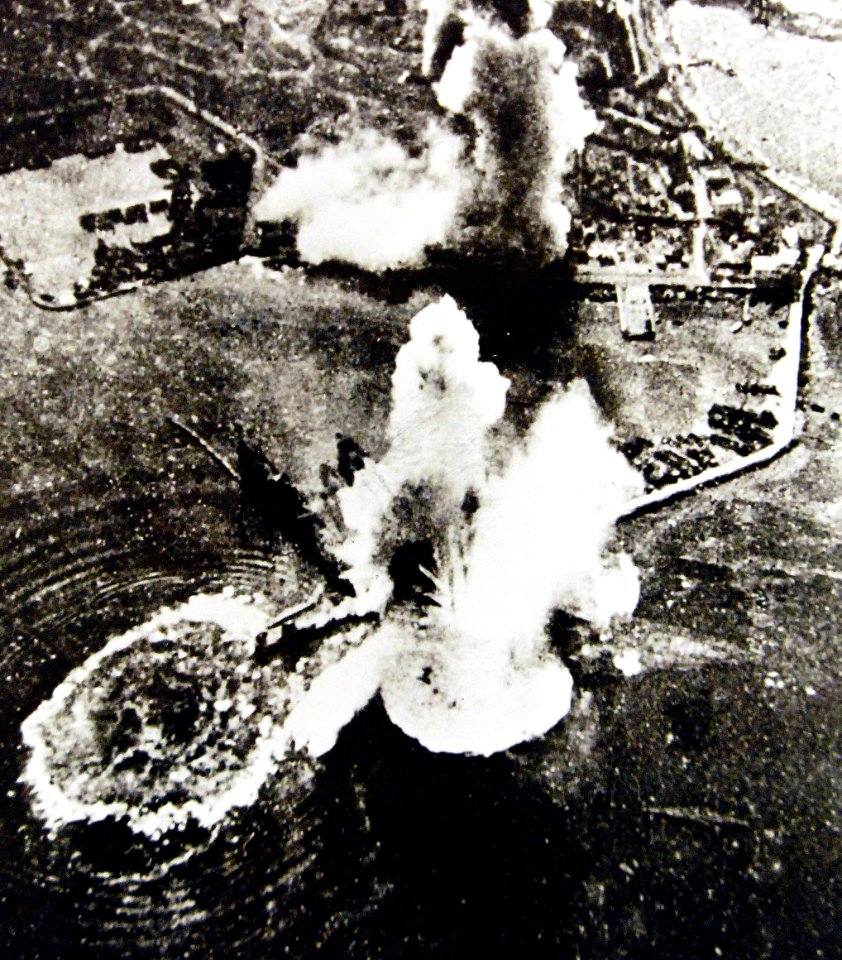 German dive bombers attacking harbor installations, Piraeus, Greece, 1941 (24519722426)