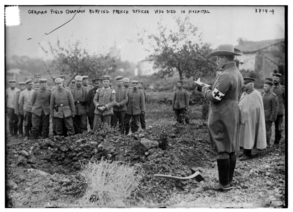 German Field chaplain burying French Officer who died in hospital LCCN2014703576