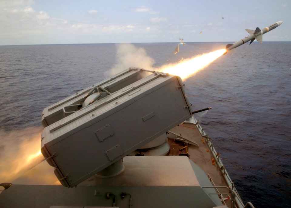 German frigate Lübeck (F214) launching Sea Sparrow during UNITAS Gold sinking exercise 090429-N-4879G-140