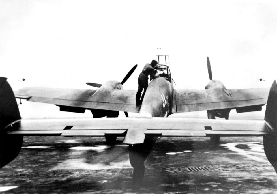 German Messerschmitt Me 110 aircraft before take off for raids against the English, 1940 (34616164965)