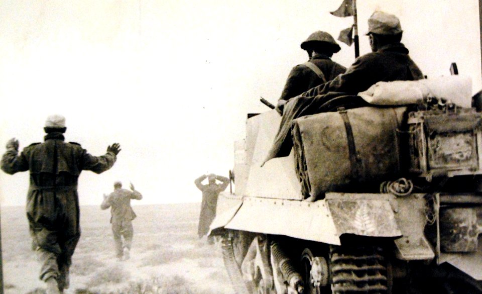 German infantry surrendering to men of a New Zealand Bren Gun Carrier unit, WWII (24332665954)