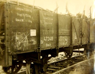 German railcar filled with wood of Argonne forest at Varennes, France, 1919 (32140189612) photo