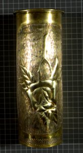 German shell case decorated by an Irish solider while in a German POW camp