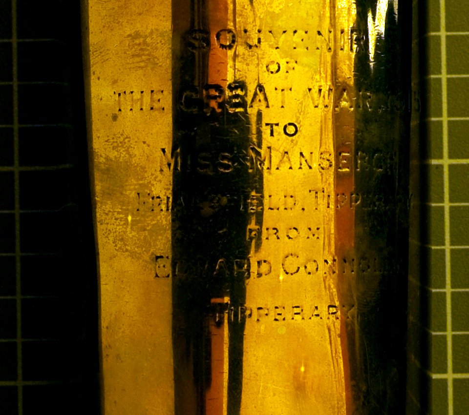German shell and bullets made into a gong entitled Souvenir of the Great War