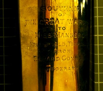 German shell and bullets made into a gong entitled Souvenir of the Great War