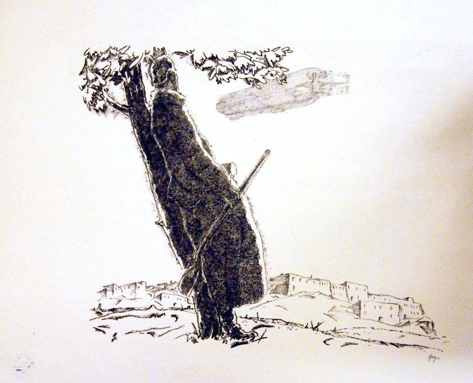 German soldier viewing an airship, artwork by Will Geiger (31306332384)
