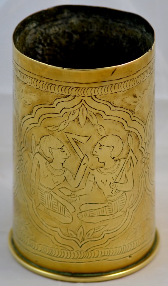German shell case engraved with Egyptian figures as a souvenir
