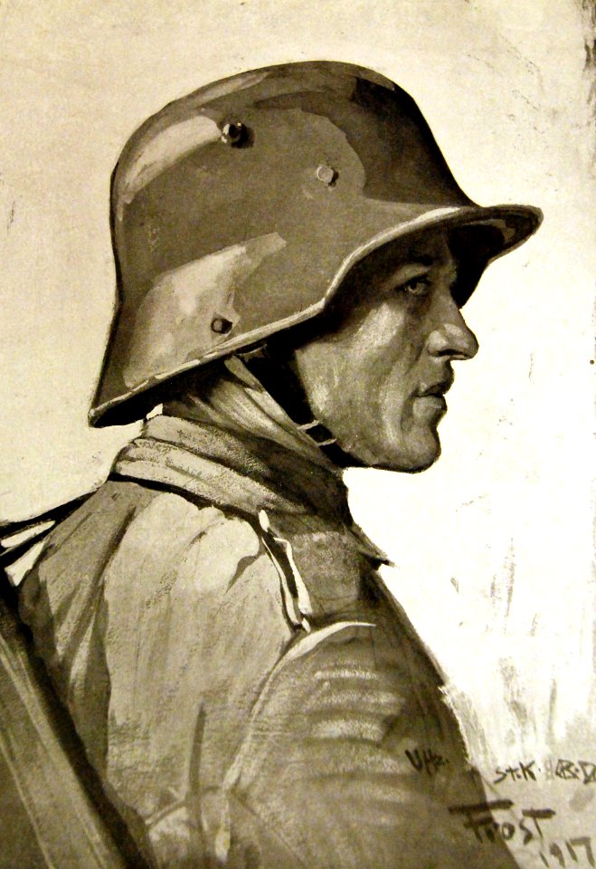 German soldier in the Somme in WWI, artwork by Martin Frost 1917 (32847989230)