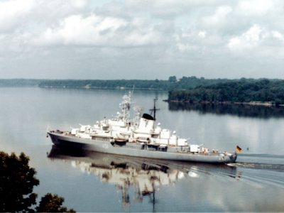 German training ship Deutschland (A59) on the Potomac River in July 1984