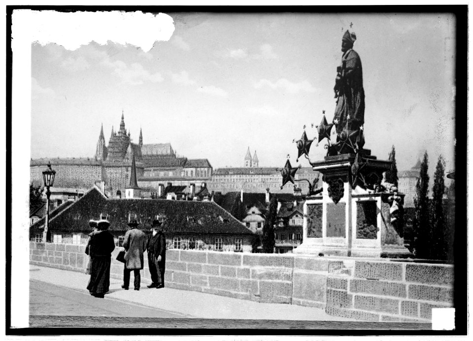 Germany, Prague. Statue to Patron Saint; Cathedral in background LCCN2016820909