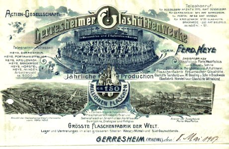 Gerresheimer Glashüttenwerke 1907 Rechnungskopf