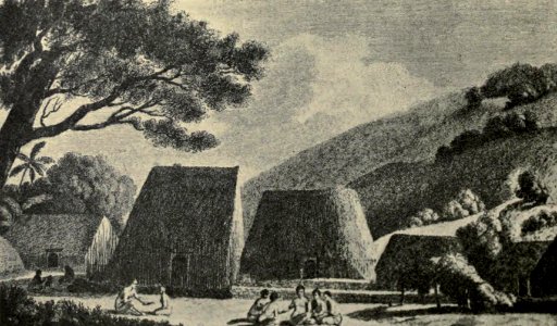 Ellis's View of Houses at Kealakekua, Memoirs Bishop Museum, Vol. II, Fig. 61