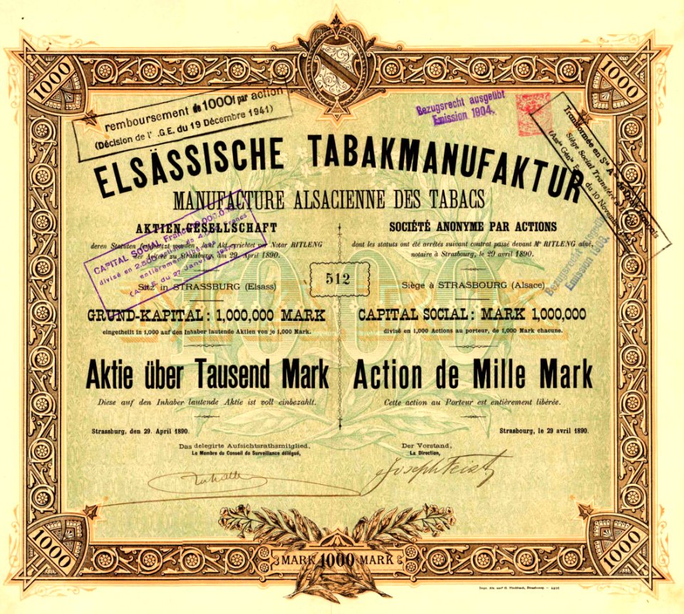 Ellsässische Tabakmanufaktur 1890