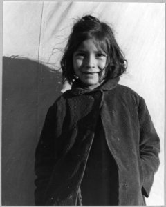 Eloy District, Pinal County, Arizona. 7-30 A.M. Migratory cotton pickers' children come out of the t . . . - NARA - 522033