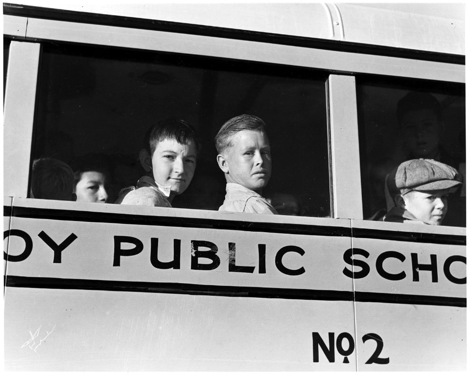 Eloy District, Pinal County, Arizona. Children in a democracy. Bus carries migratory cotton pickers' . . . - NARA - 522030