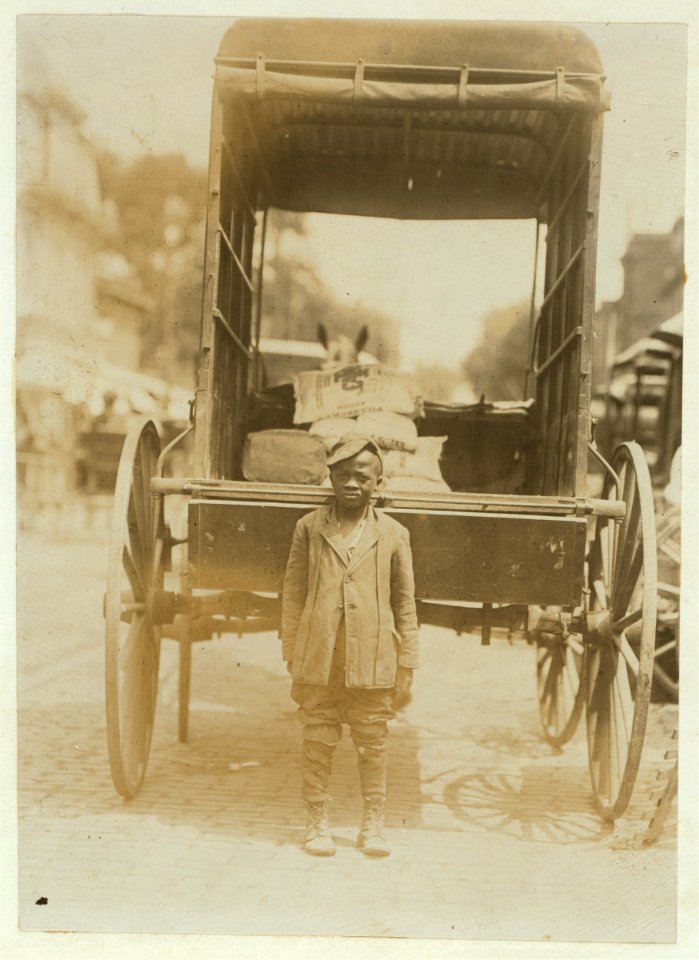 Elwood Palmer Cooper, 838 French St. (colored). Helper on miller's wagon. 7 years of age. Helper for one year. Carries bags of flour, weighing 25 pounds, from wagon to stores. Receives 25 LOC nclc.03572