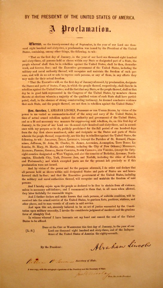 Emancipation proclamation typeset signed
