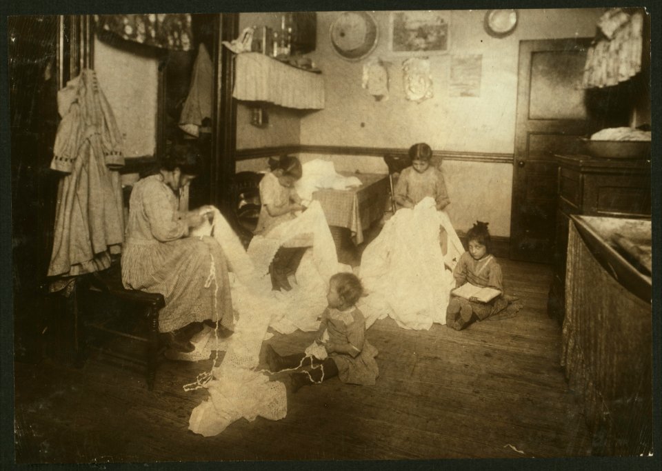 Embroidering chiffon waists in crowded bed-room, East Side. (For complete details see Miss E. C. Watson's report.) LOC nclc.04278