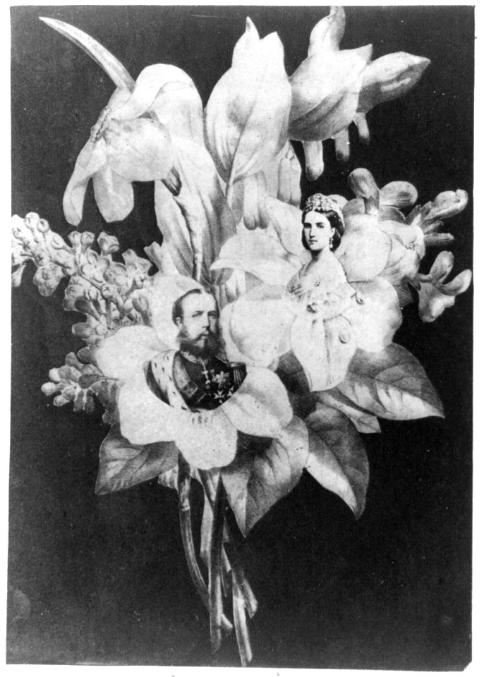 Empress Carlota and Emperor Maximilian, head-and-shoulders portraits nestled in flowers LCCN2005681386
