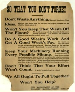 Employees' poster, Pocasset Mill. LOC cph.3b33400