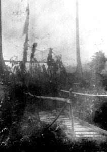 En bro med pentaoe-figurer uppsatta mot spanska sjukan. Sulawesi. Indonesien - SMVK - 010722