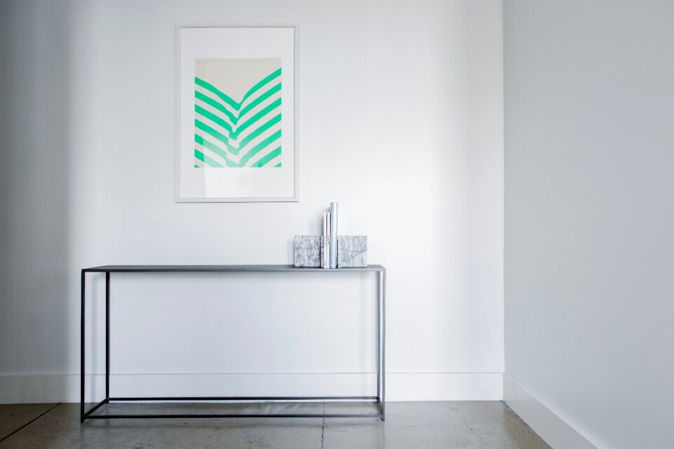 Table aesthetic gray wall