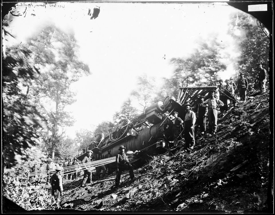 Engine thrown over a bank - NARA - 528896 photo