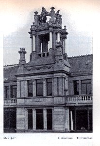 Geschäftshaus Hansahaus am Wilhelmsplatz in Düsseldorf, für die Rheinische Immobiliengesellschaft Hansa, von Architekt Heinrich Ernst 1900 bis 1902 erbaut, Turmaufbau photo