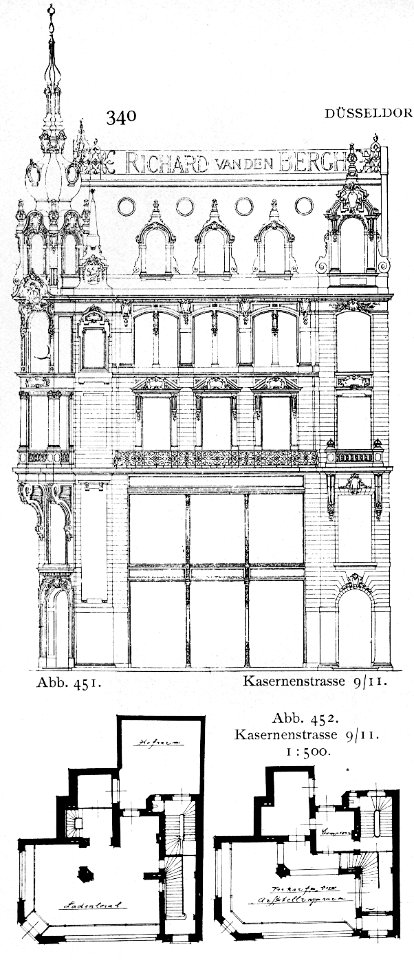 Geschäftshaus Kasernenstraße 9 und 11 in Düsseldorf, für die Firma Richard van den Bergh, Architekt P. P. Fuchs im Jahre 1890 erbaut