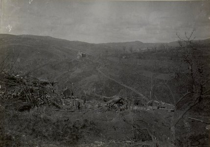 Gesprengtes Geschütz in itl. Stellung, Mulde S.Marco. (Anfang April.1918.) (BildID 15664488)