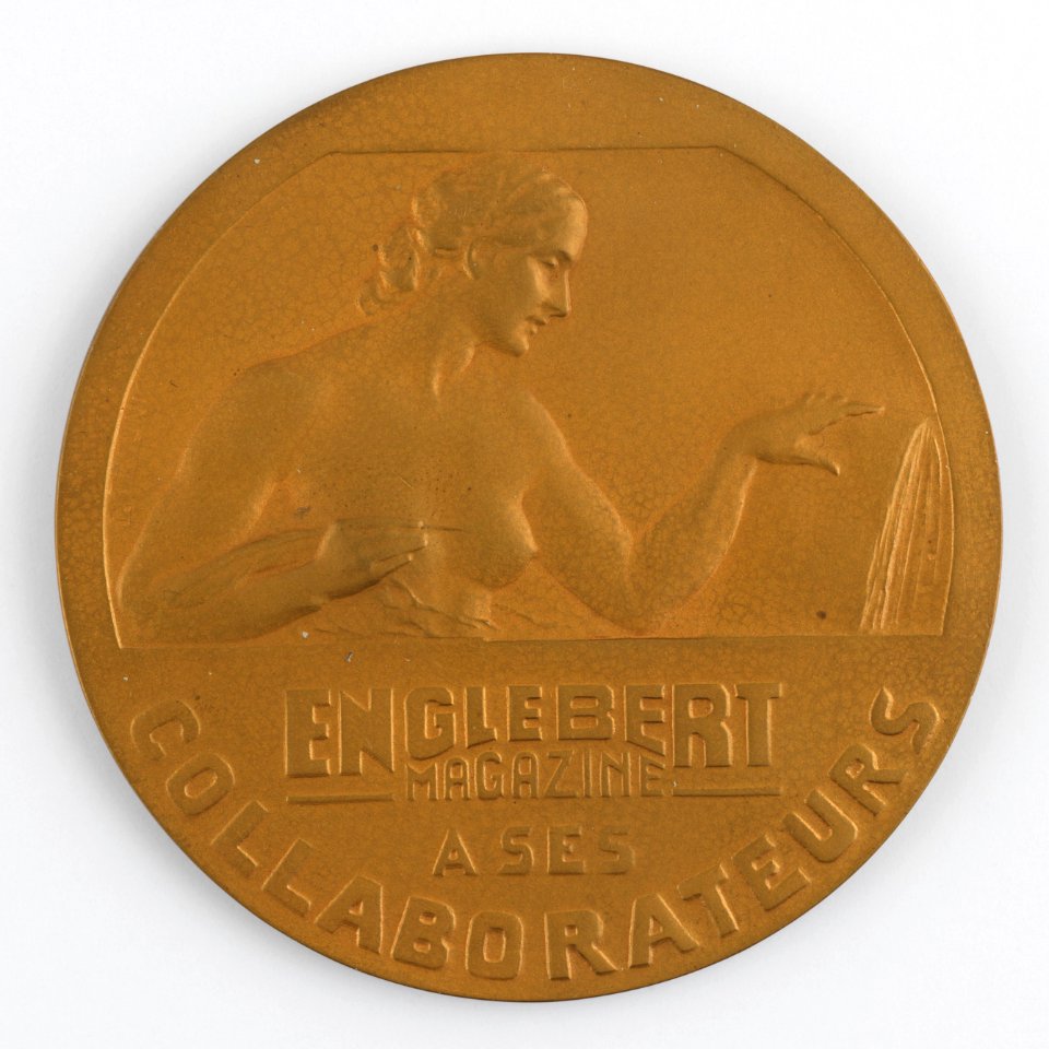 Englebert Magazine à ses Collaborateurs 30ème Anniversaire, medal by Pierre Theunis, Belgium, (1950), Coins and Medals Department of the Royal Library of Belgium, 2N242-1 (recto)