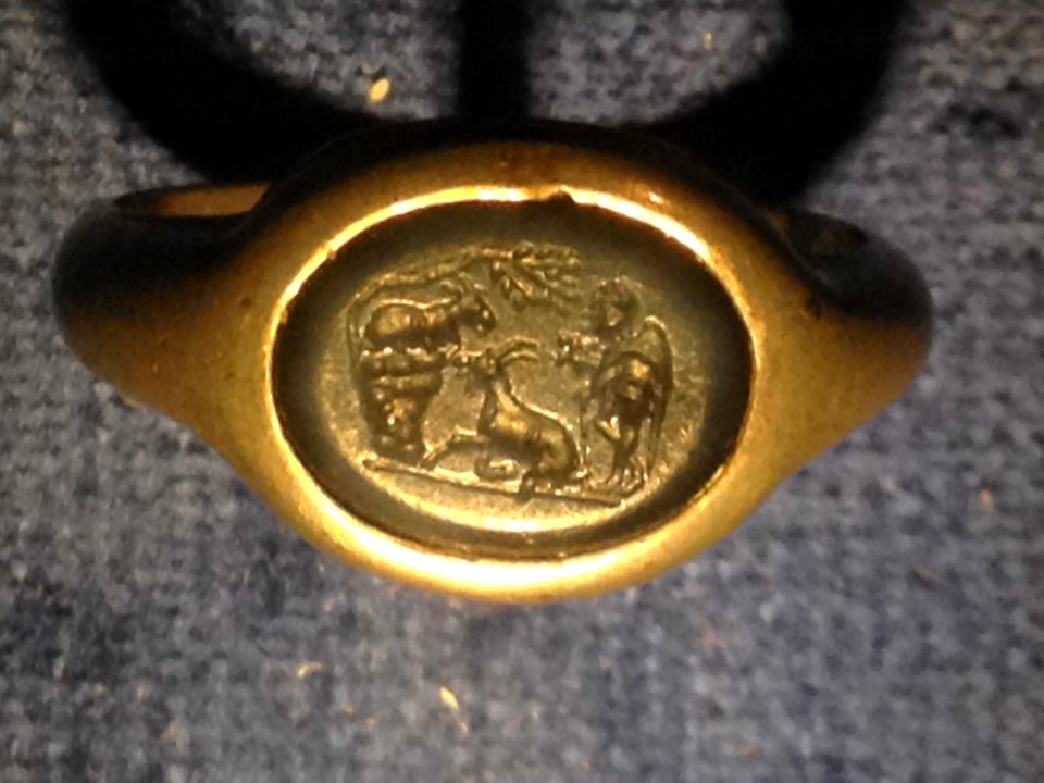 Engraved signet ring with pastoral scene - Freud Museum London - front view