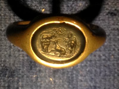 Engraved signet ring with pastoral scene - Freud Museum London - front view