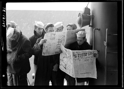 Enlisted men, wounded in battle, on board the USS President Hayes (APA-20) at Hunter's Point, San Francisco, Cal.... - NARA - 520712 photo