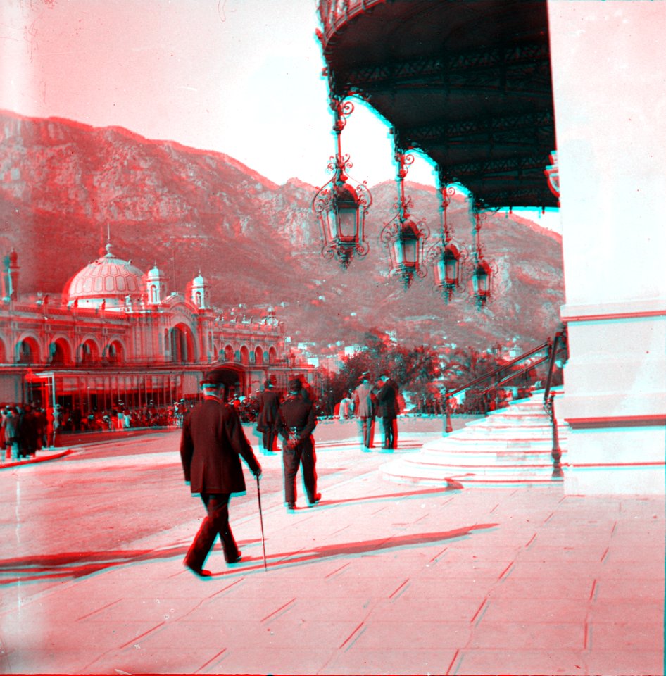 Entrée du Casino, Monte-Carlo, avril 1909 (en version anaglyphe) - Fonds Trutat - MHNT.PHa.45107.03.55