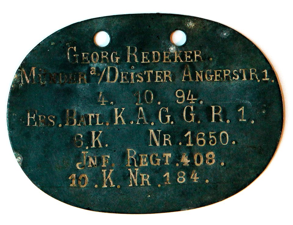 Erkennungsmarke Georg Redeker , item 1