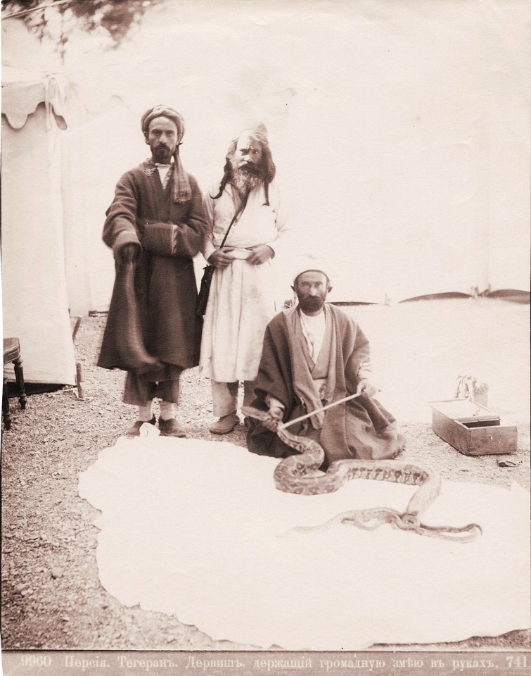 Ermakov. № 9960 Persia. Tegeran. Dervish, holding a huge snake in his arms 741 (1870s)