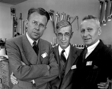 Ernest Orlando Lawrence, Robert Gordon Sproul and Donald Cooksey. Photograph taken March 14, 1943. Misc.-9A - NARA 22118086