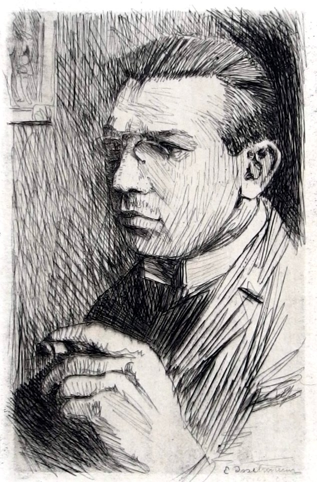 Ernst Isselmann (1885-1916), portrait, etching, Rees