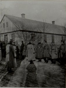 Erzherzog Karl übernimmt die Meldung der Offiziere des 10. Korpskommandos in Kopcze, Februar 1916 (BildID 15456234)