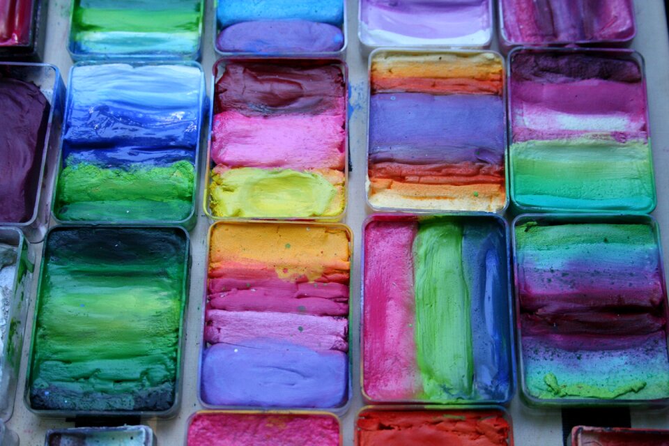 Color paint boxes various colors