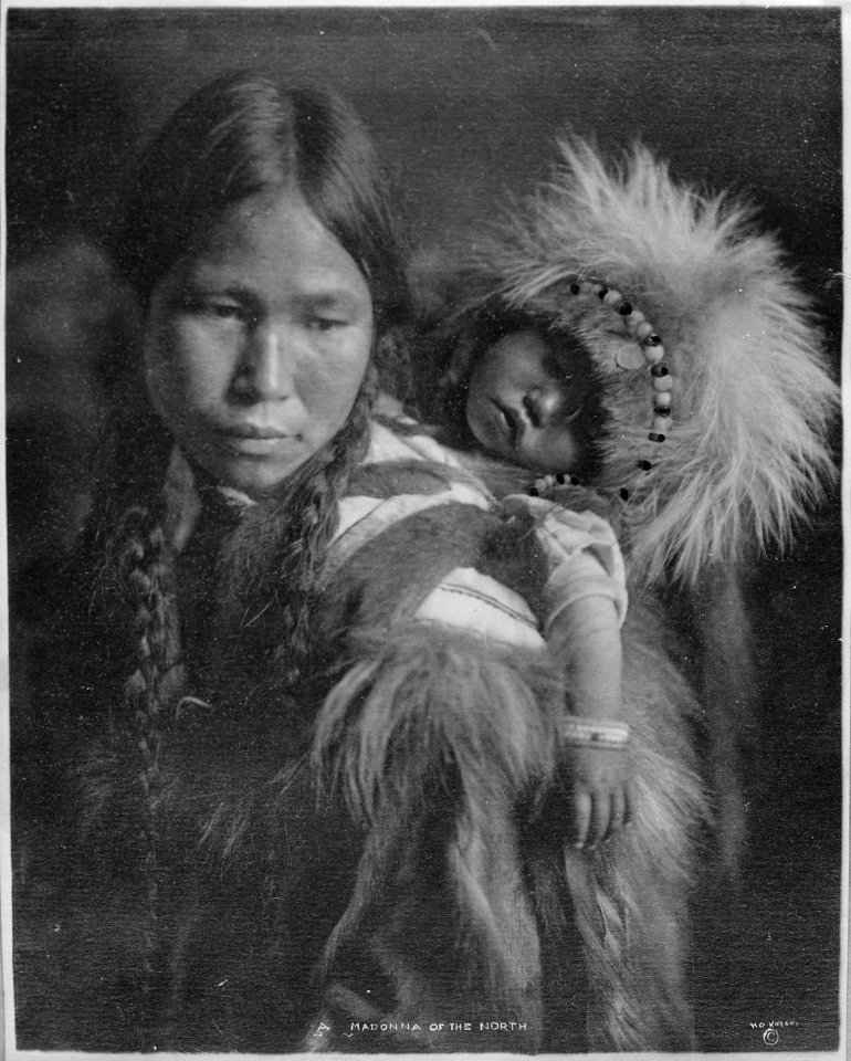 Eskimo Mother and Child in Furs, Nome, Alaska - NARA - 532339